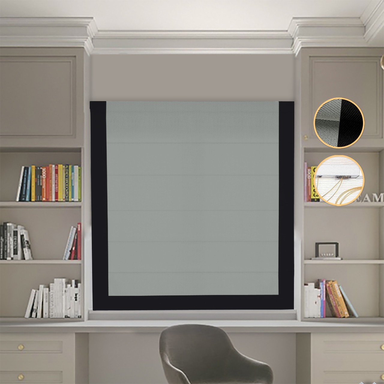 

Римские шторы DECOLIV Блэкаут Перфект оливковый с черным кантом 290*170 см