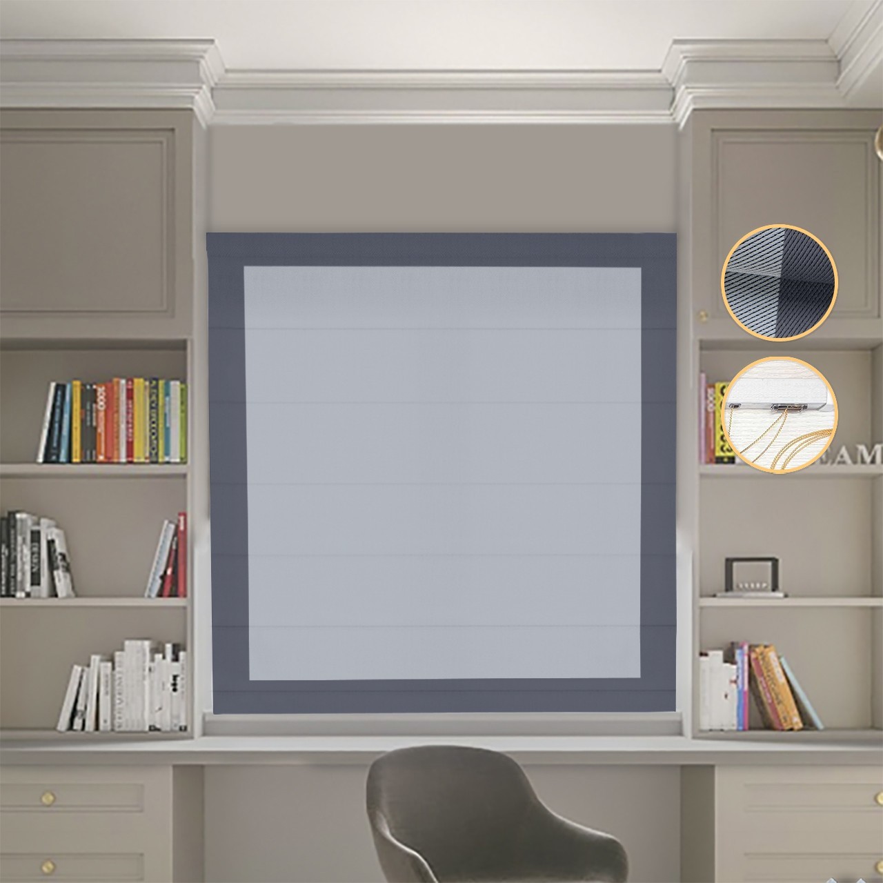 

Римские шторы DECOLIV Блэкаут Перфект светло-серый с графитовыми кантами 210*170 см