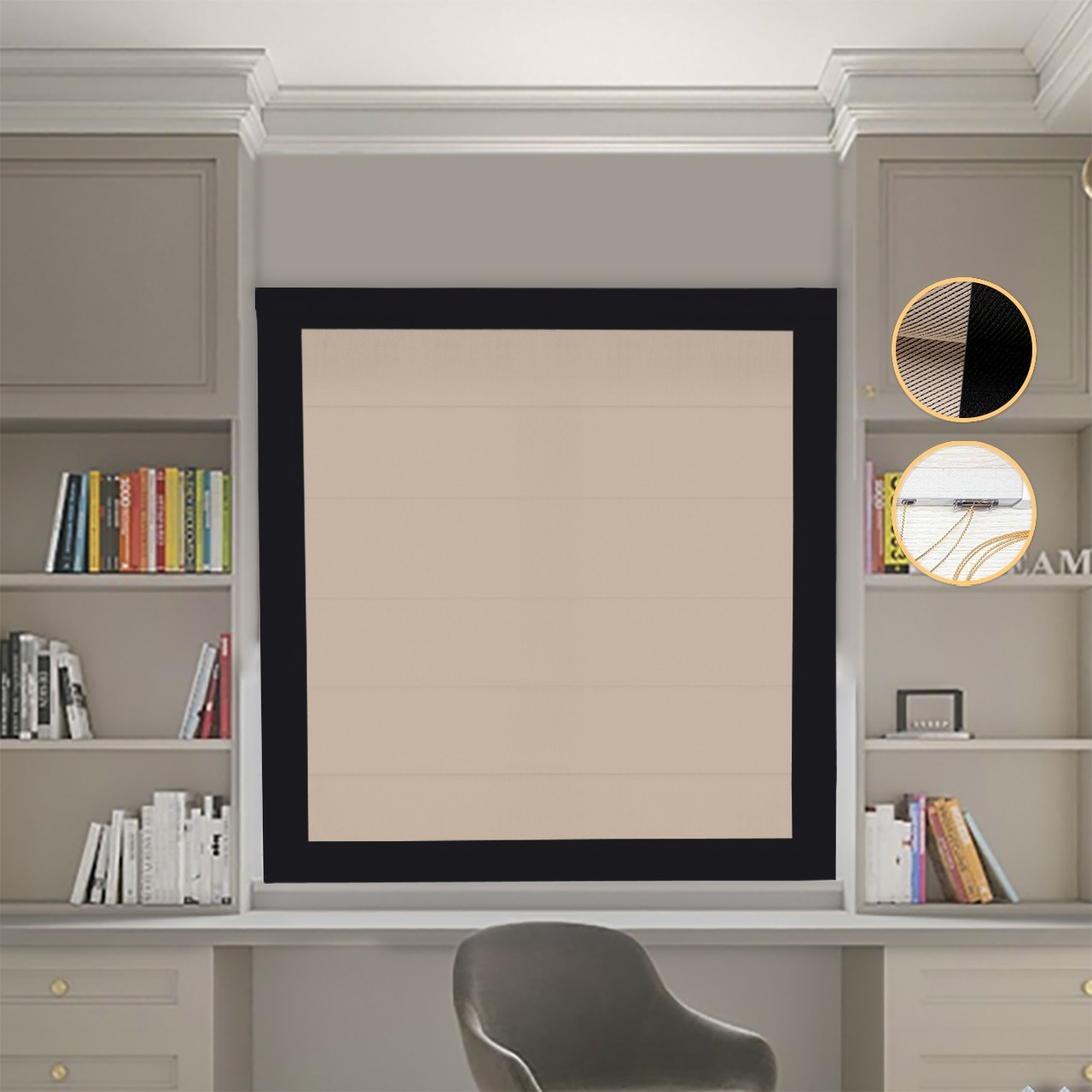 

Римские шторы DECOLIV Блэкаут Перфект бежевый с черными кантами 100*170 см