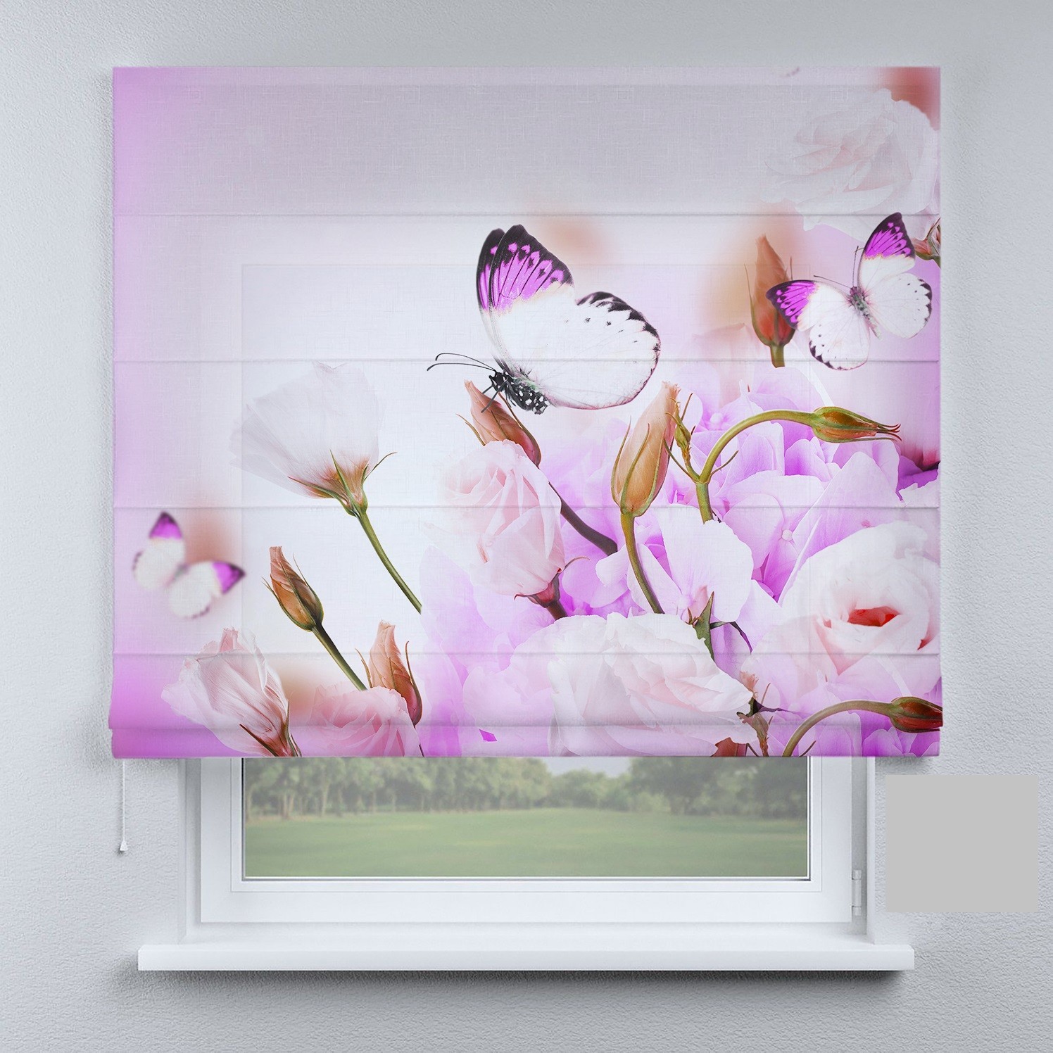 

Римские шторы DECOLIV розовые цветы с бабочками 170*170 см