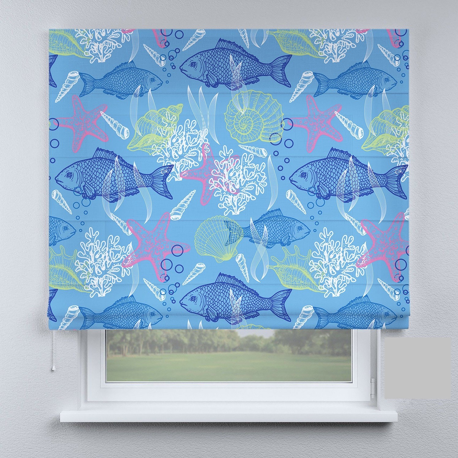 

Римские шторы DECOLIV рыбки синие 150*170 см