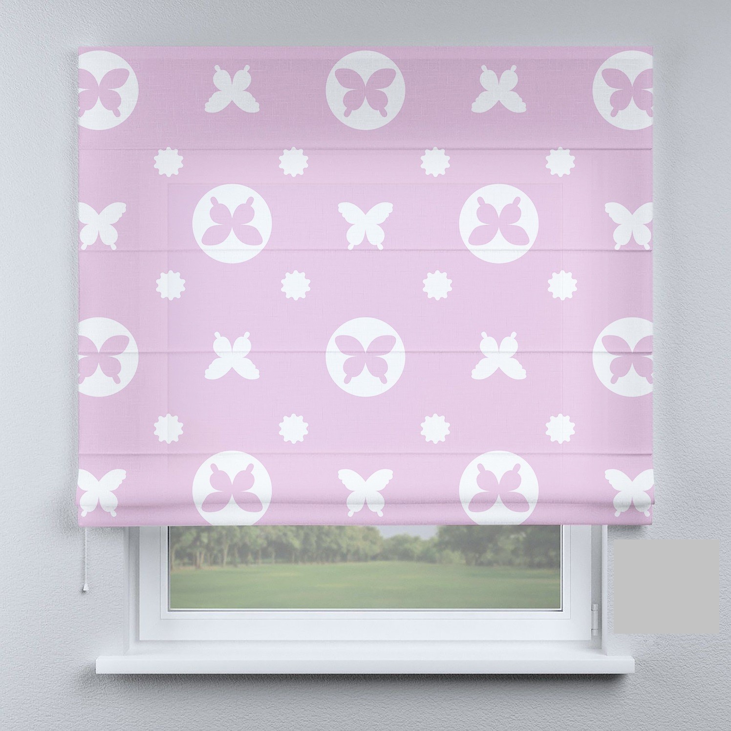 

Римские шторы DECOLIV бабочки розовые в кругу 110*170 см