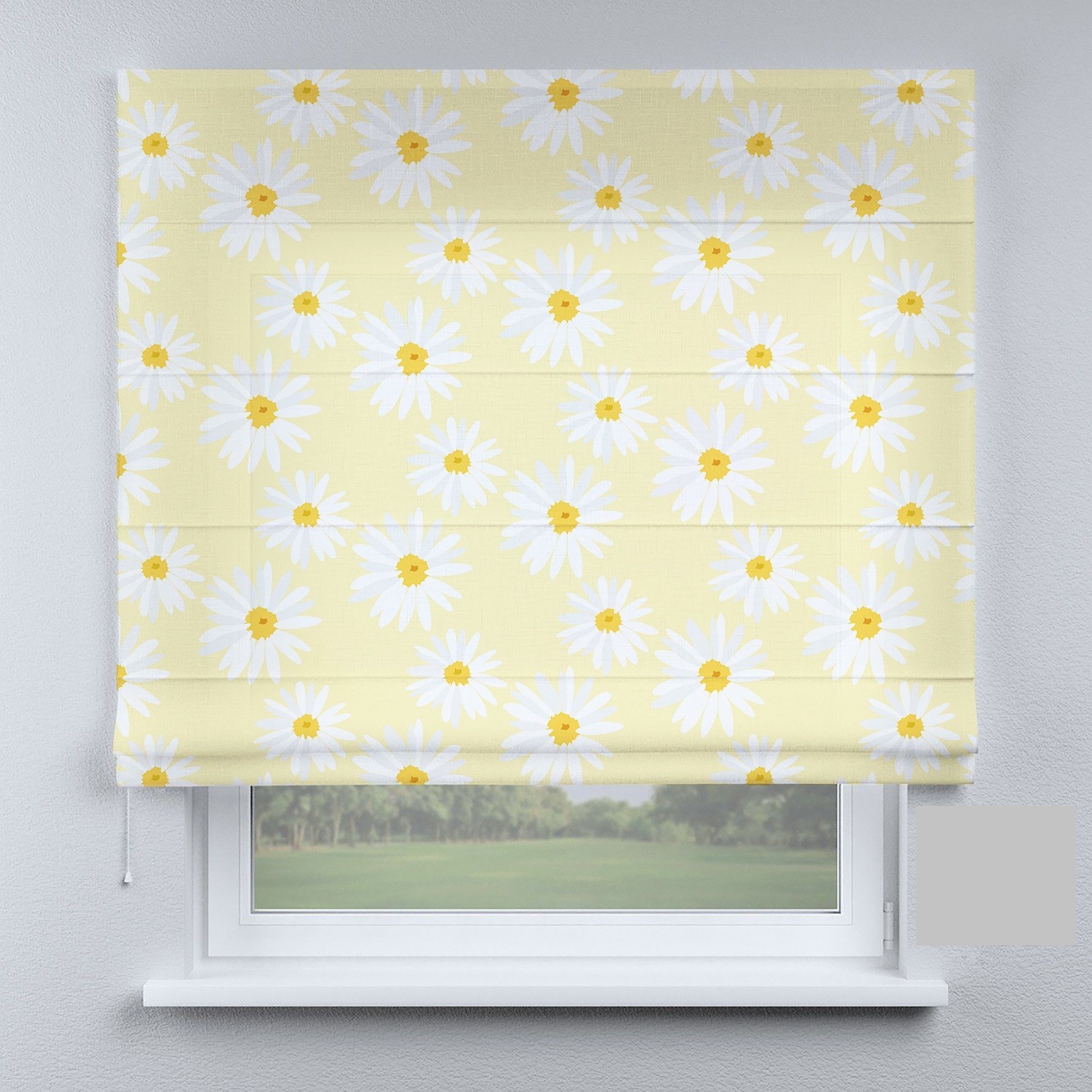

Римские шторы DECOLIV ромашки белые на желтом фоне 40*170 см