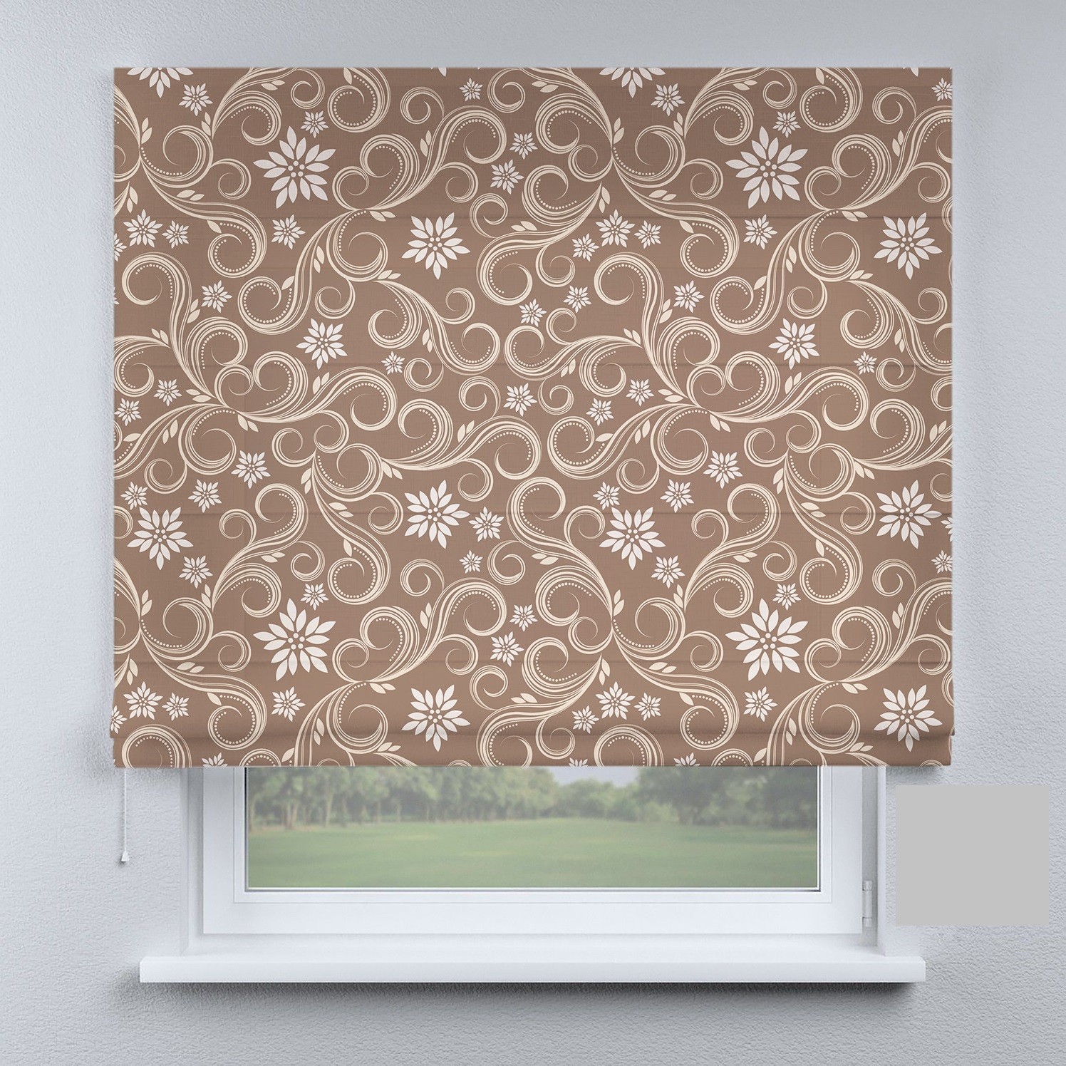 

Римские шторы DECOLIV вензеля коричневые с цветами 180*170 см