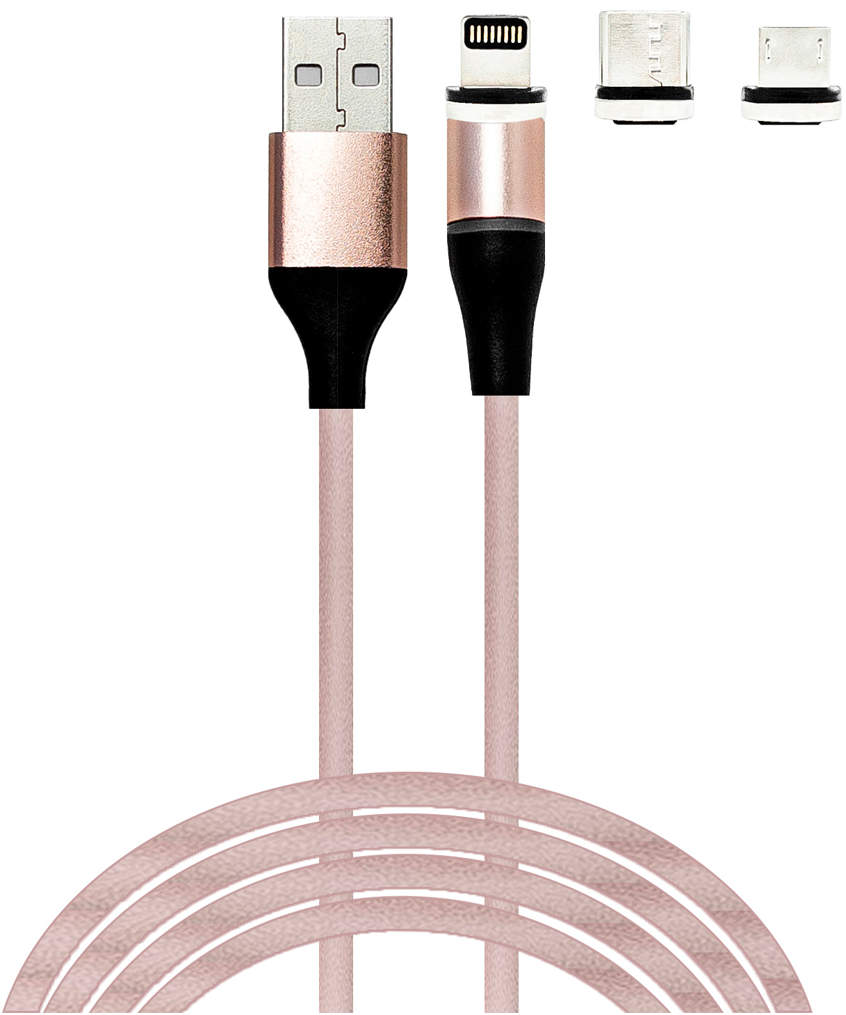 

Магнитный кабель XoKo SC-400 Magneto Liquid Silicone 3 в 1 Lightning - Micro USB - Type-C 1 м Rose Gold (SC-400MGNT-YL)