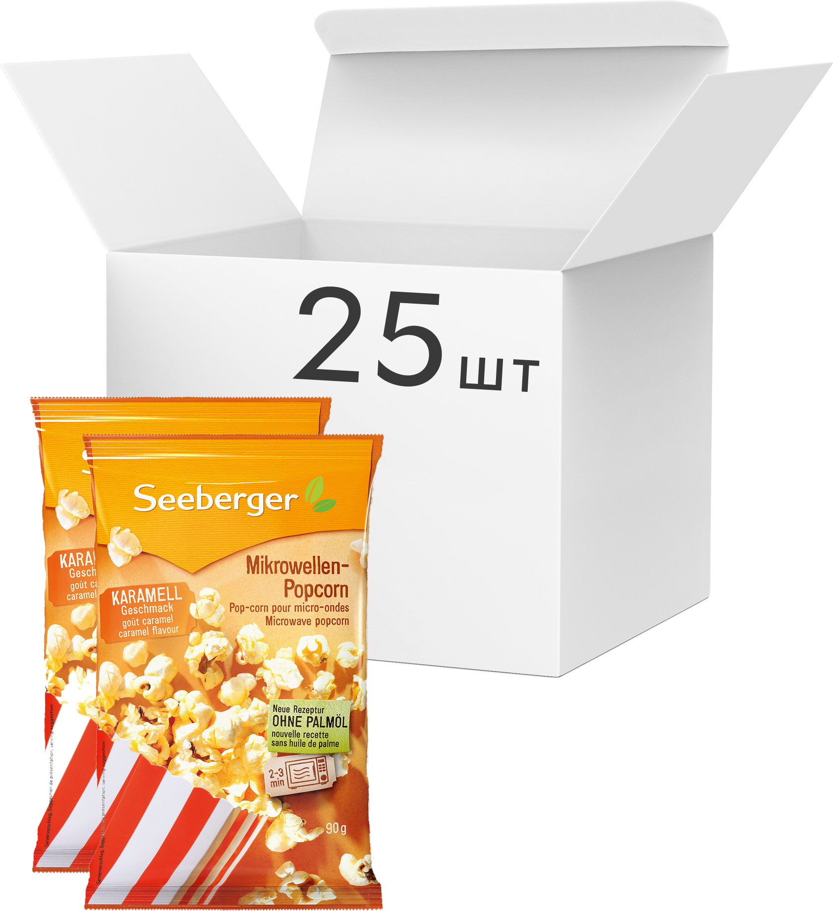 Акція на Упаковка попкорна для СВЧ Seeberger с карамелью без пальмового масла 90 г х 25 шт (4008258525968) від Rozetka UA