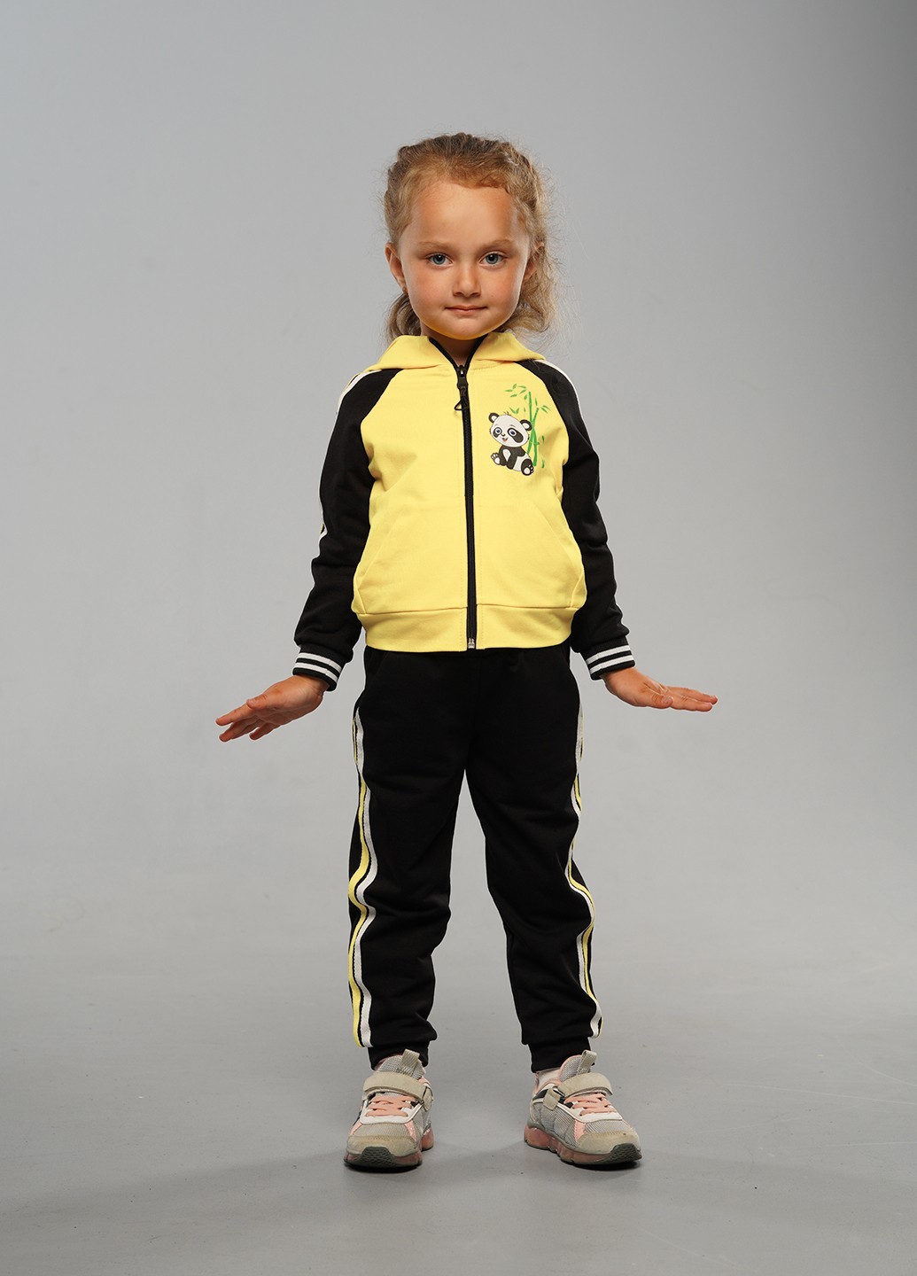 

Спортивний костюм для дівчинки стиль вулиць Сенді ПРИНТ ПАНДА 122 ясно жовтий