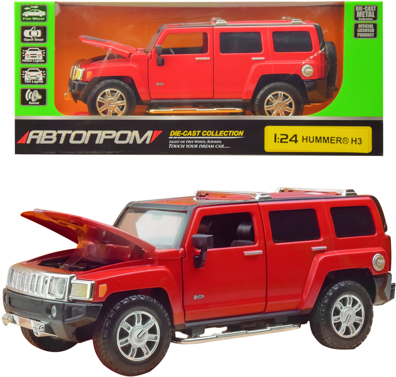 

Машинка Автопром Hummer 1:24 13х25х10 см (68240A красный)