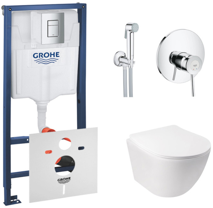 

Инсталляция GROHE Rapid SL 38772001 + унитаз QTAP Jay QT07335176W с сиденьем Soft Close дюропласт + душевой гарнитур GROHE BauClassic 2904800S