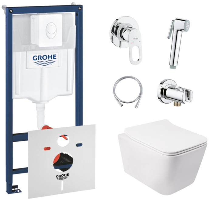 

Инсталляция GROHE Rapid SL 38722001 + унитаз QTAP Crow QT05335170W с сиденьем Soft Close дюропласт + душевой гарнитур GROHE BauLoop 111042