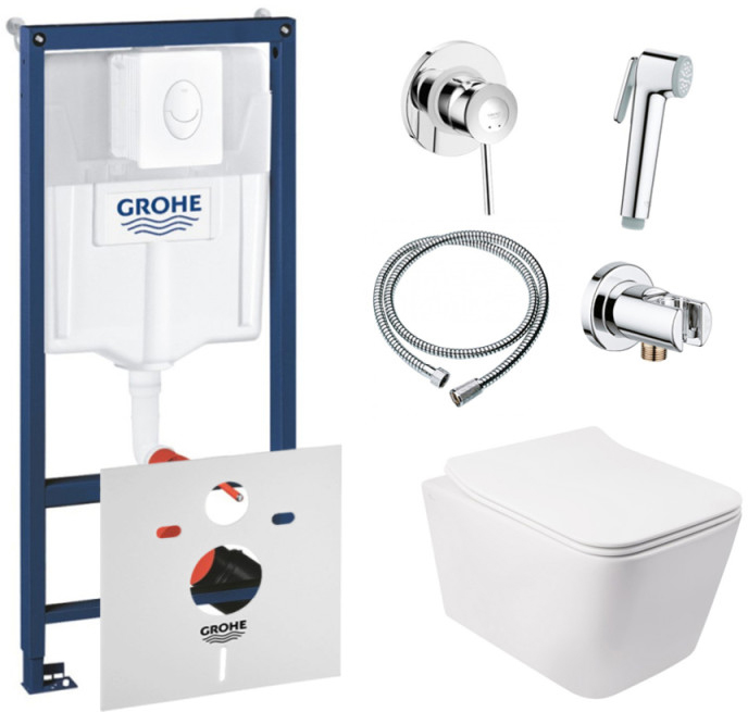 

Инсталляция GROHE Rapid SL 38722001 + унитаз QTAP Crow QT05335170W с сиденьем Soft Close дюропласт + душевой гарнитур GROHE BauClassic 111048
