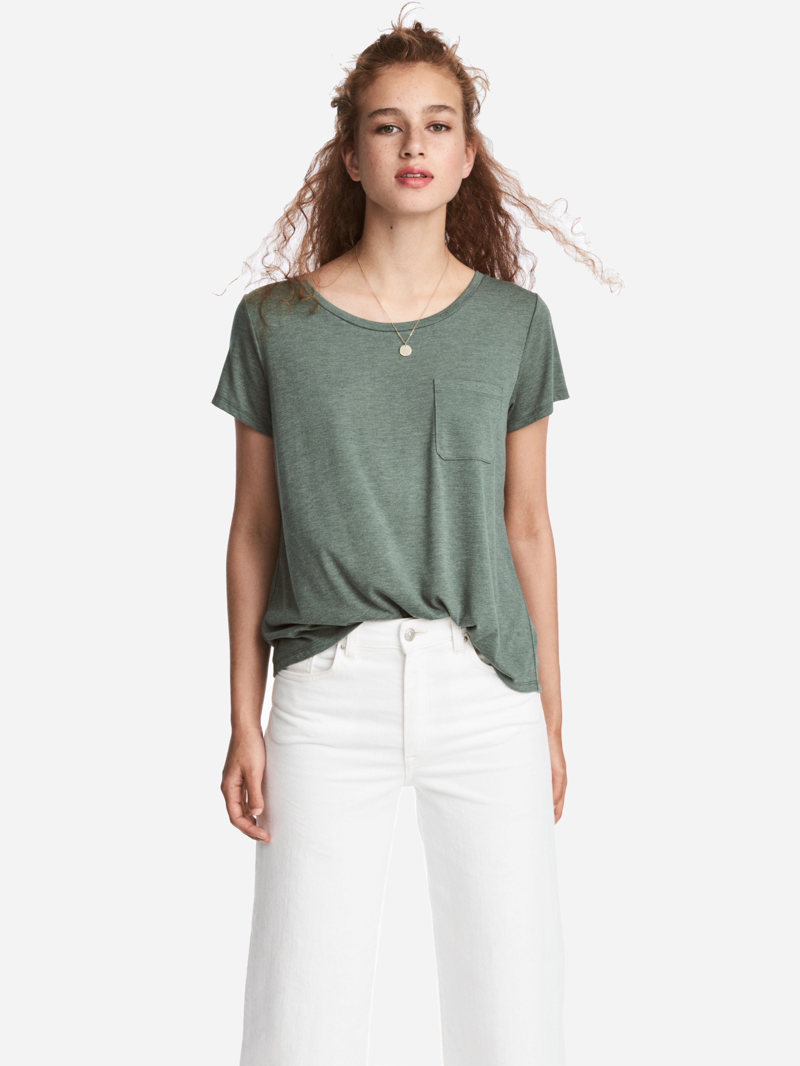 

Футболка H&M 5479806 L Зеленая хаки