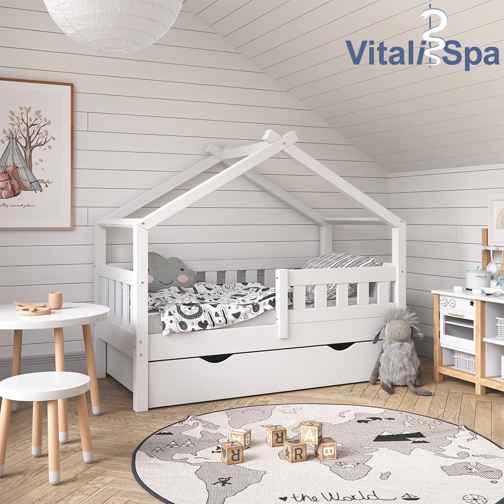 

Кроватка домик с ящиками VitaliSpa, 70x140, белая