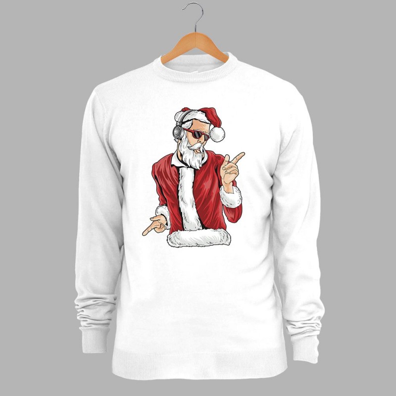 Акція на Світшот з новорічним принтом JHK Santa And Music (Санта Та Музика) SWRA290-WH/NG XS Білий від Rozetka