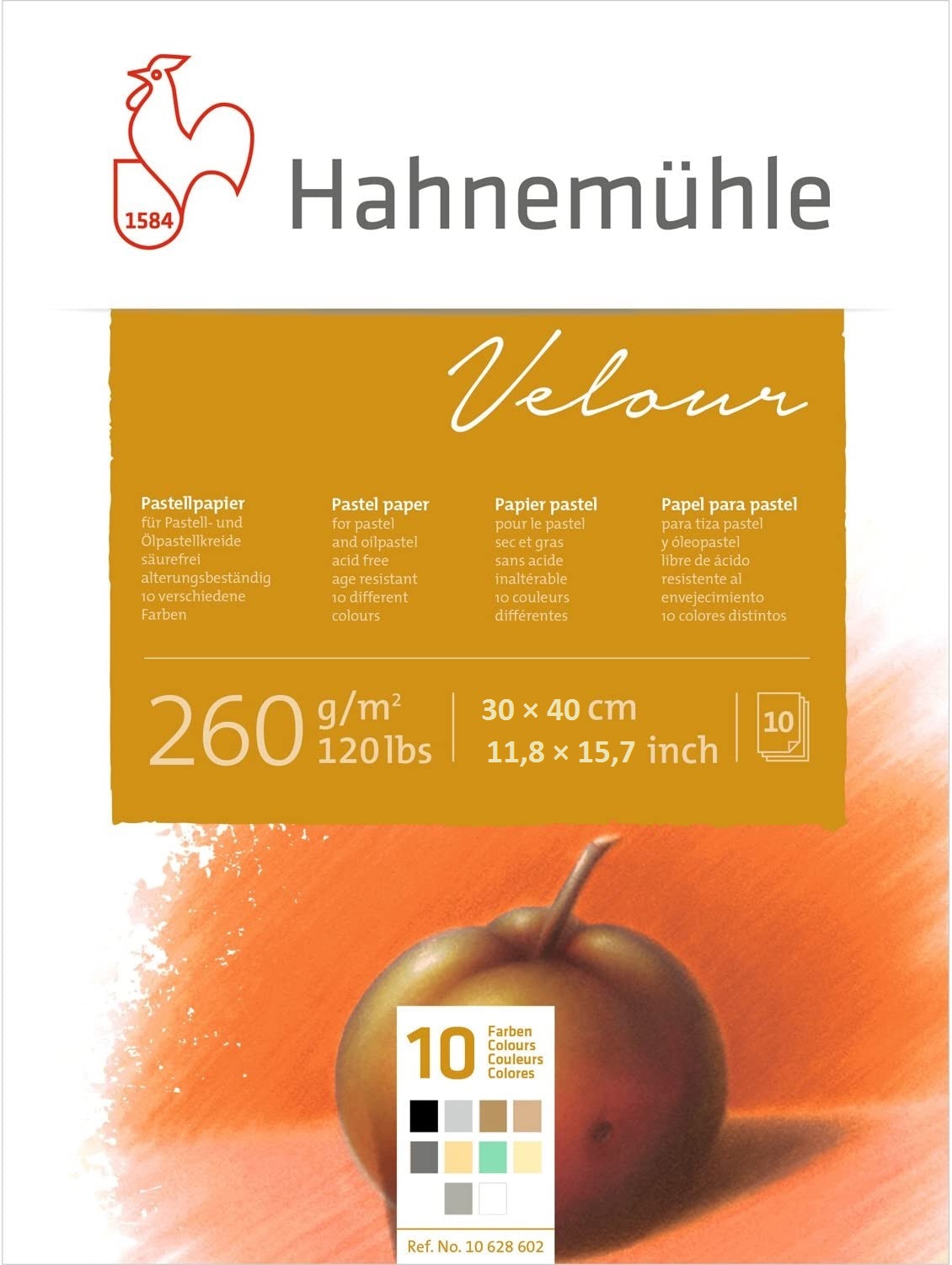 

Бумага для пастели Hahnemuhle Velour 260 г/м², 24 x 32 см, 10 листов, альбом (10 цветов)