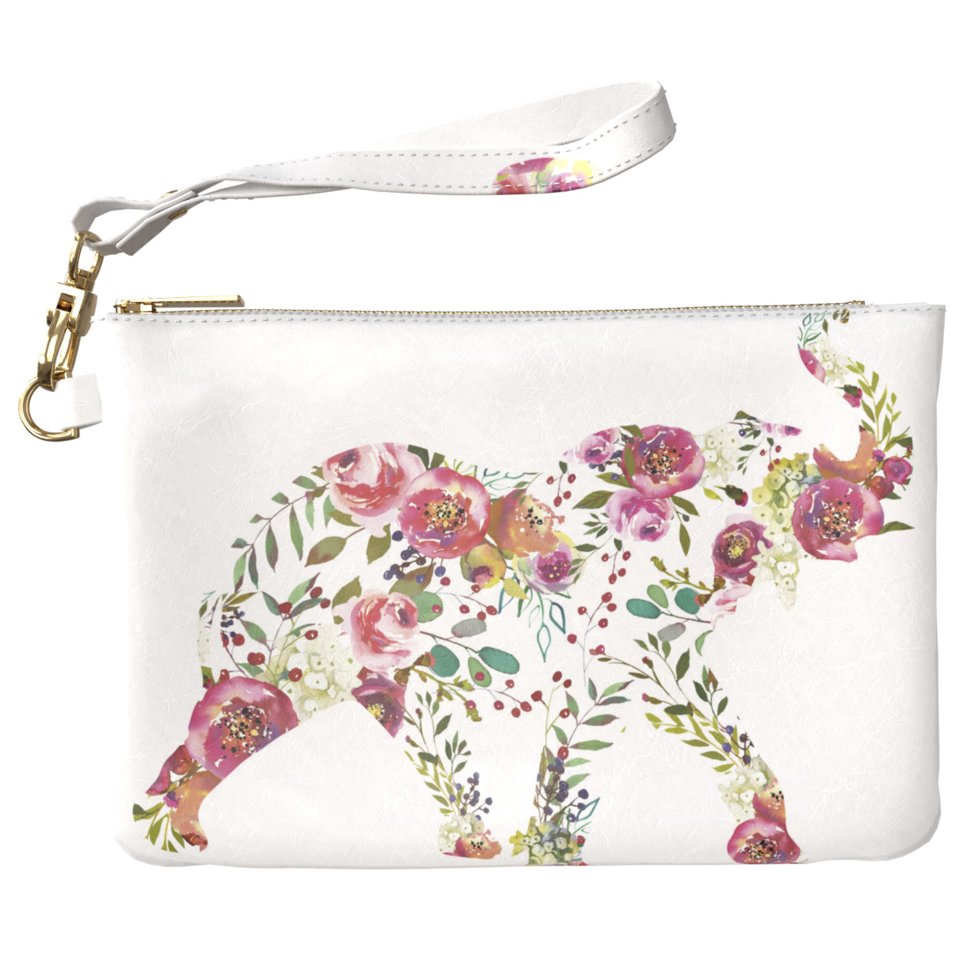 

Женская косметичка, дорожная сумочка (Слон, цветочный орнамент) ручной роботы из эко-кожи