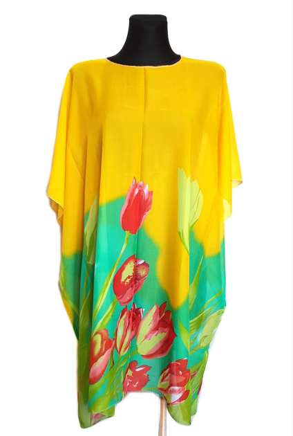 

Пляжная шифоновая туника Fashion Альмерия тюльпаны One Size 90*83 см желтый