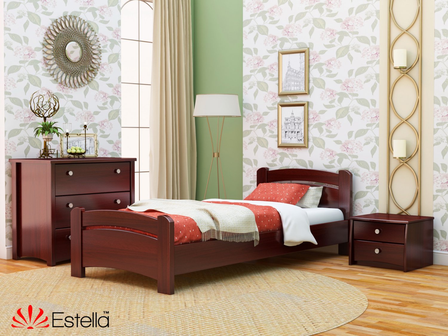 

Кровать односпальная Венеция Estella 90х200 104 - красное дерево Масив Л4