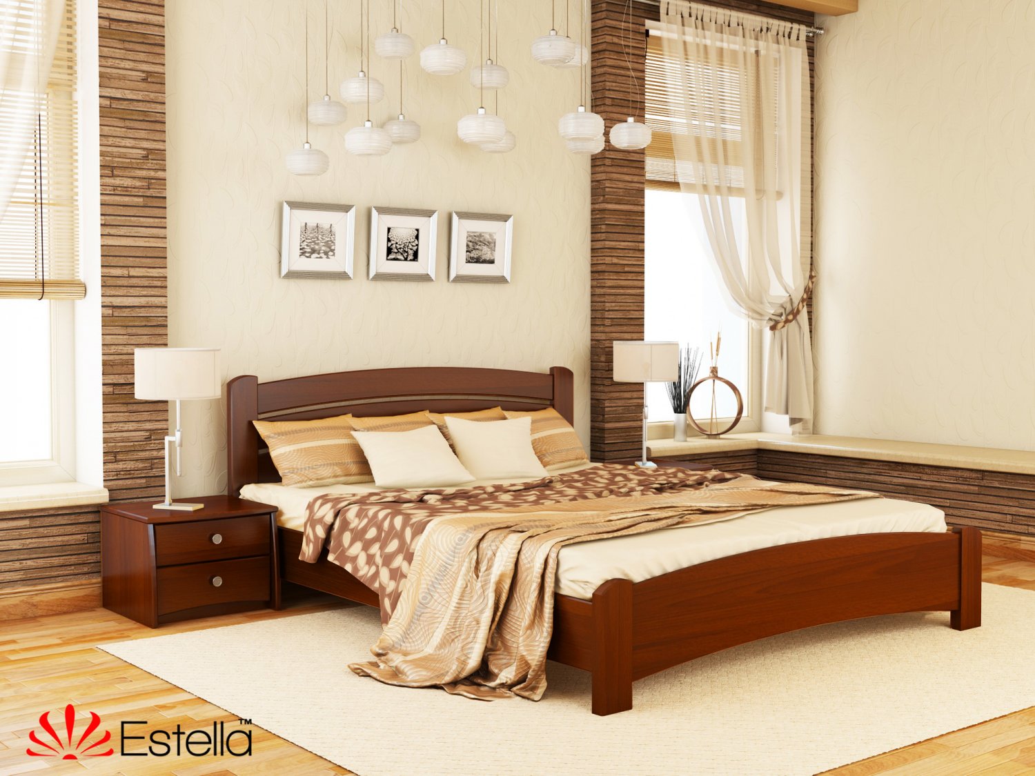 

Кровать двуспальная Венеция Люкс Estella 180х200 108 - каштан Масив 2Л4