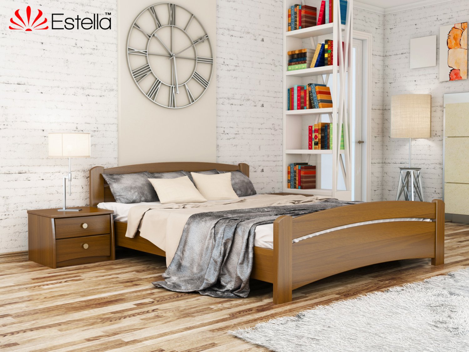 

Кровать двуспальная Венеция Estella 180х190 103 - светлый орех Масив 2Л25