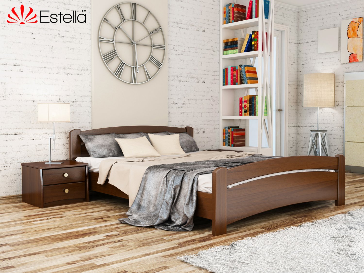 

Кровать двуспальная Венеция Estella 160х190 101 - темный орех Масив 2Л25