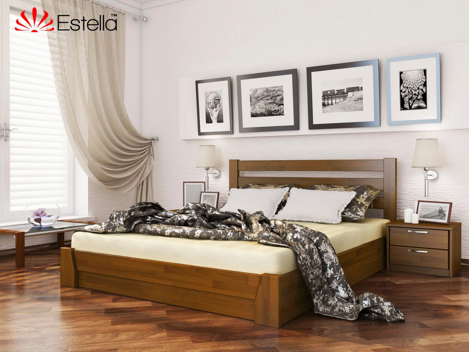 

Кровать двуспальная Селена Estella 120х190 103 - светлый орех Щит 2Л4