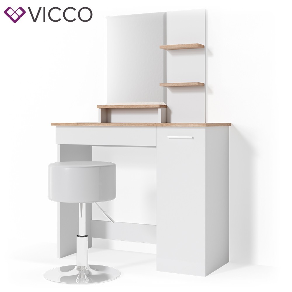 

​Туалетный столик Vicco Julia + стул хоккер, белый, сонома