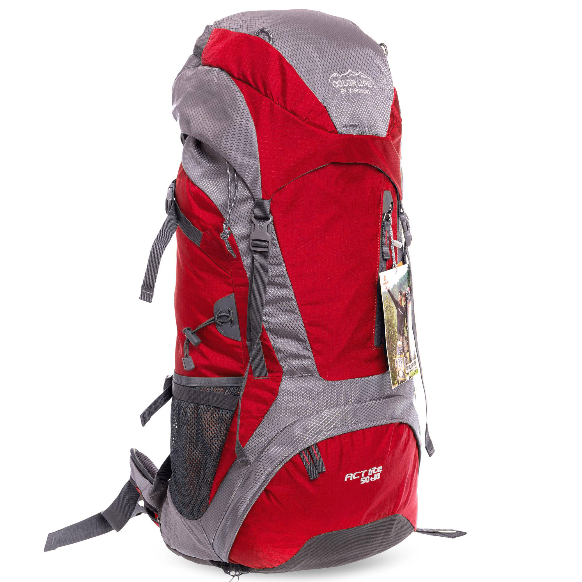 

Рюкзак туристический с каркасной спинкой V-60л COLOR LIFE grey-red GA-172