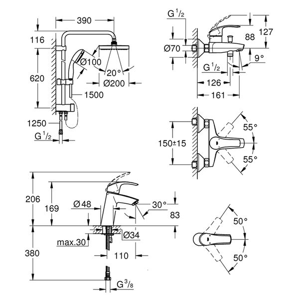 

Набор смесителей Grohe Eurosmart 123389M