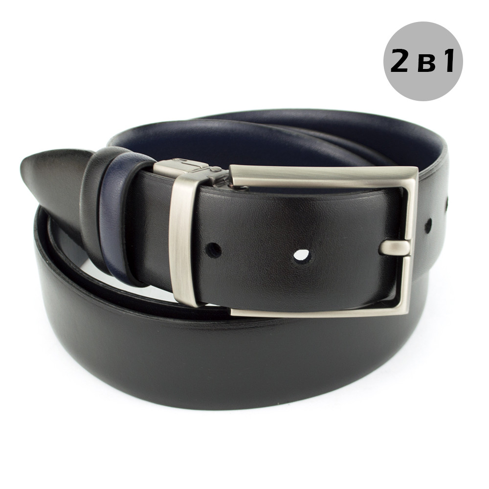

Ремень мужской кожаный двухсторонний SF-35 black+blue (130 см)