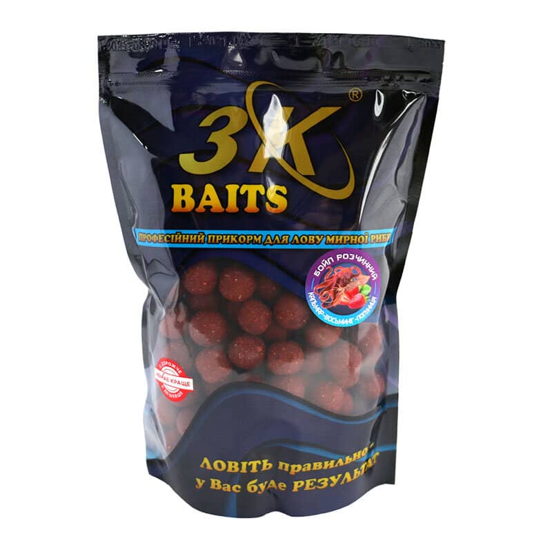 

Бойл 3KBaits растворимый пылящий Кальмар-осьминог-клубника 20мм 800г (3KB1221)