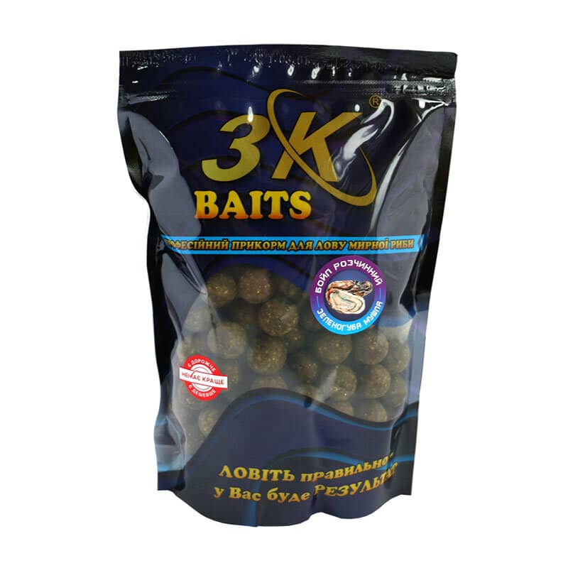 

Бойл 3KBaits растворимый пылящий Зеленогубая устрица 20мм 800г (3KB1222)
