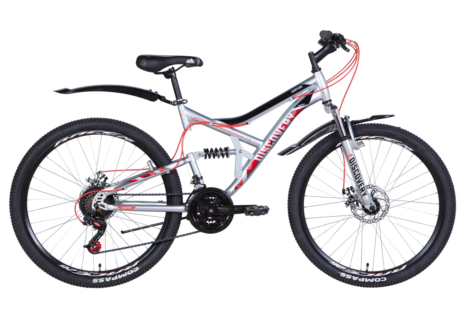 

Велосипед 26" Discovery CANYON DD серебристо-черный с красным 2021