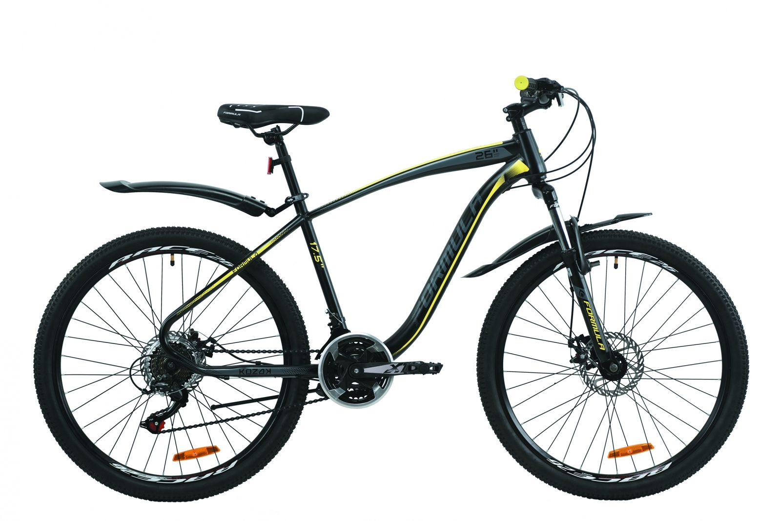 

Велосипед 26" Formula KOZAK DD 17,5" черно-серый с желтым (м) 2020