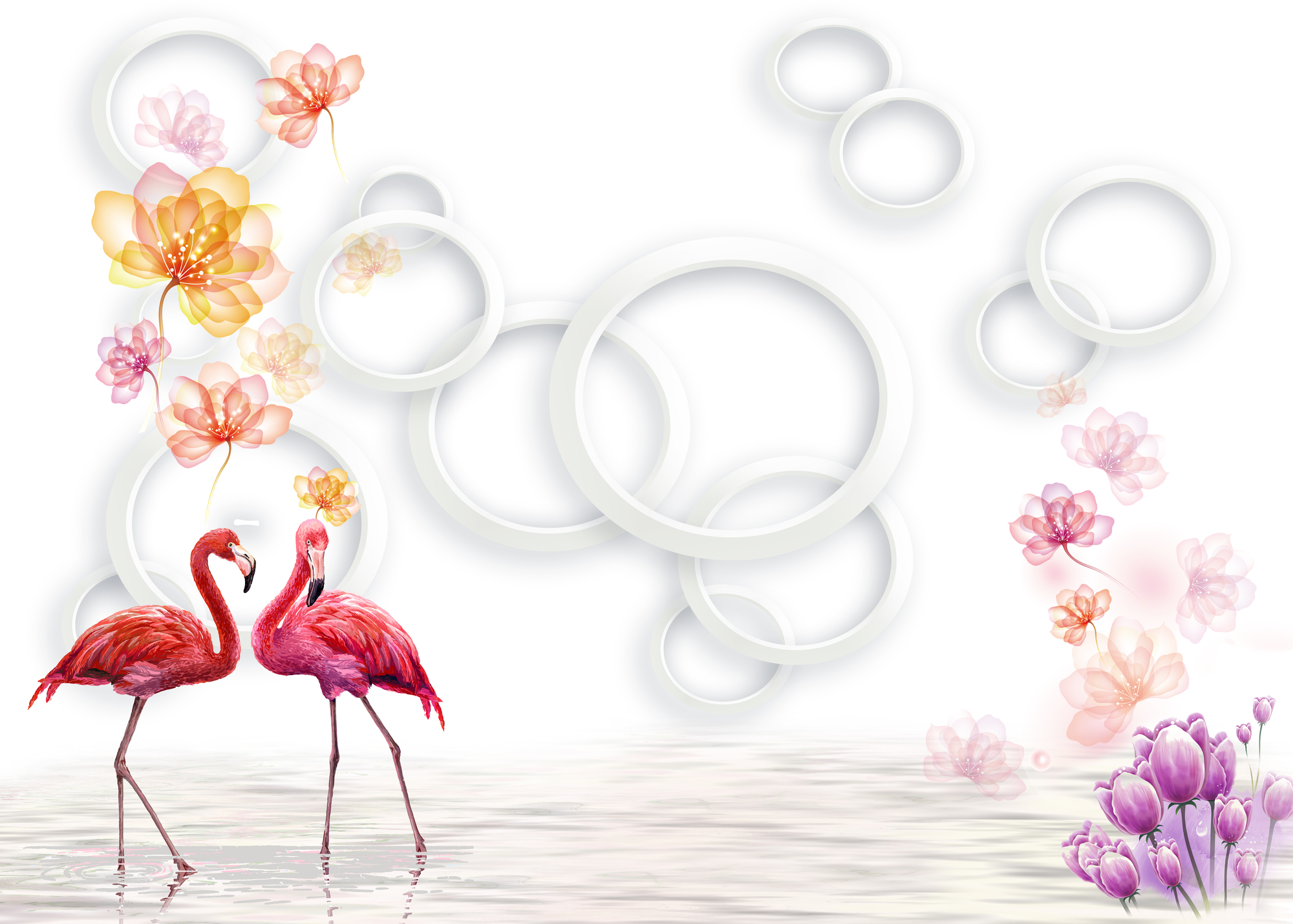 

Фотообои 3D 'Фламинго' (4058) , Фреска