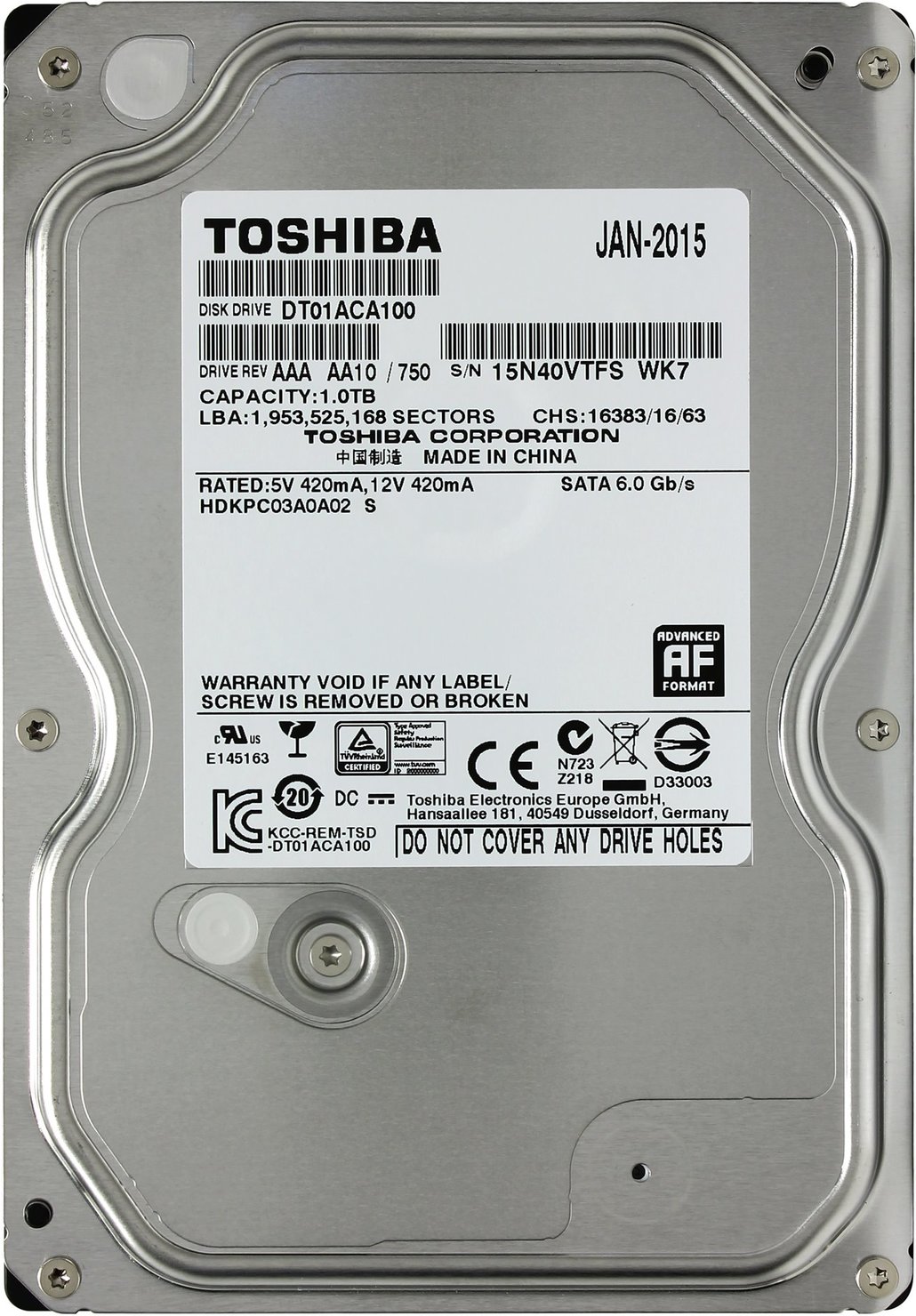 

Жесткий диск Toshiba HDD 1ТБ 7200об/м 32МБ 3.5" SATA III (DT01ACA100) Refurbrished