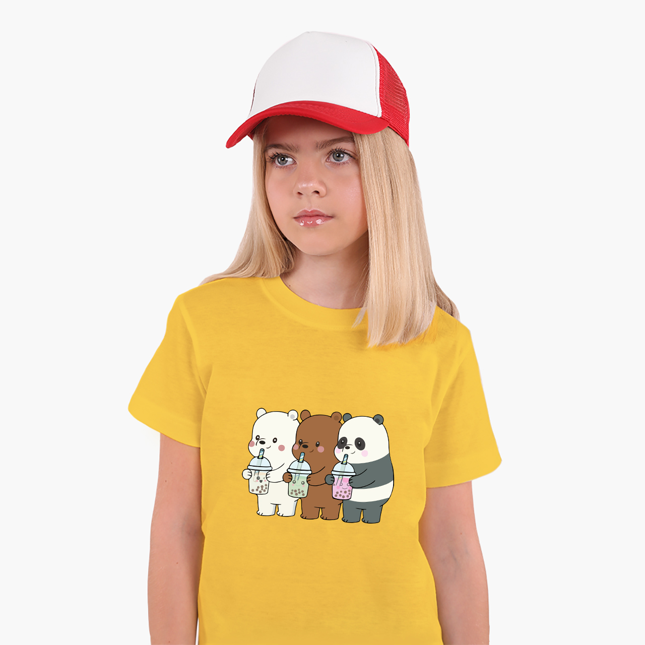 

Детская футболка для девочек Вся правда о медведях (We Bare Bears) (25186-2896-15) 122-128 см Хлопок Желтый