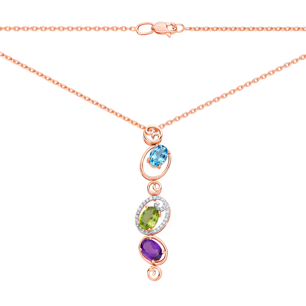 

Колье в комбинированном цвете золота с аметистом, голубым топазом, хризолитом и фианитами 000129751 45 размера