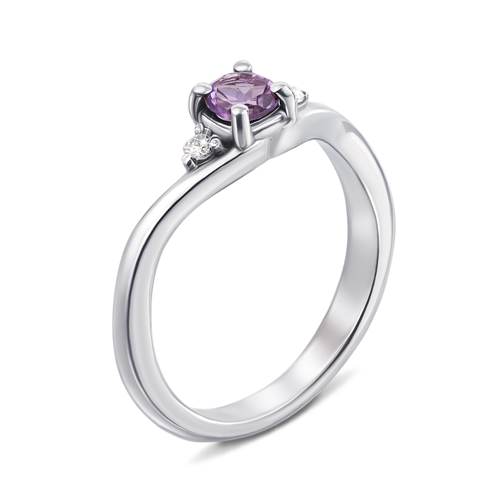 

Серебряное кольцо с аметистом и фианитами 000136385 17 размера