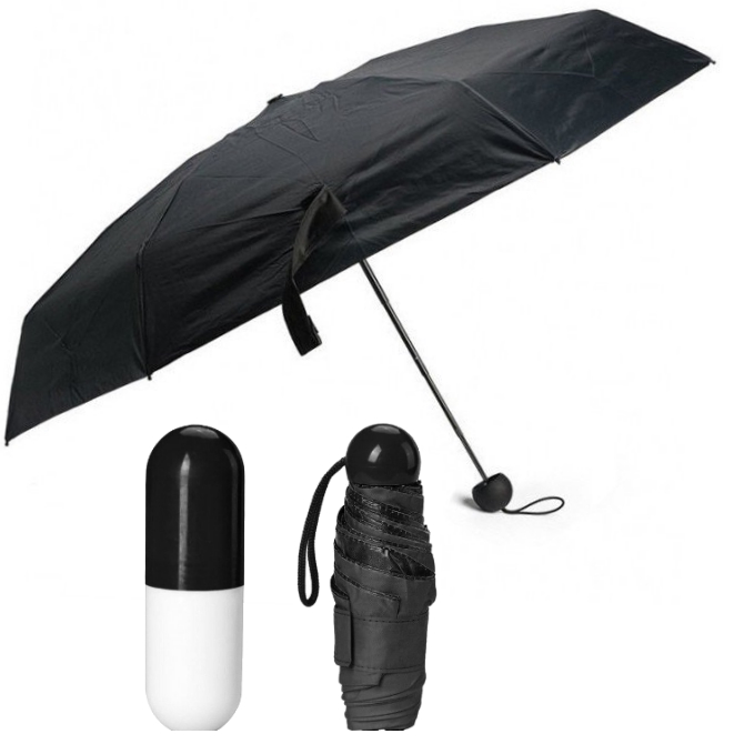 

Мини зонт в капсуле Capsule Umbrella Black карманный зонт в футляре