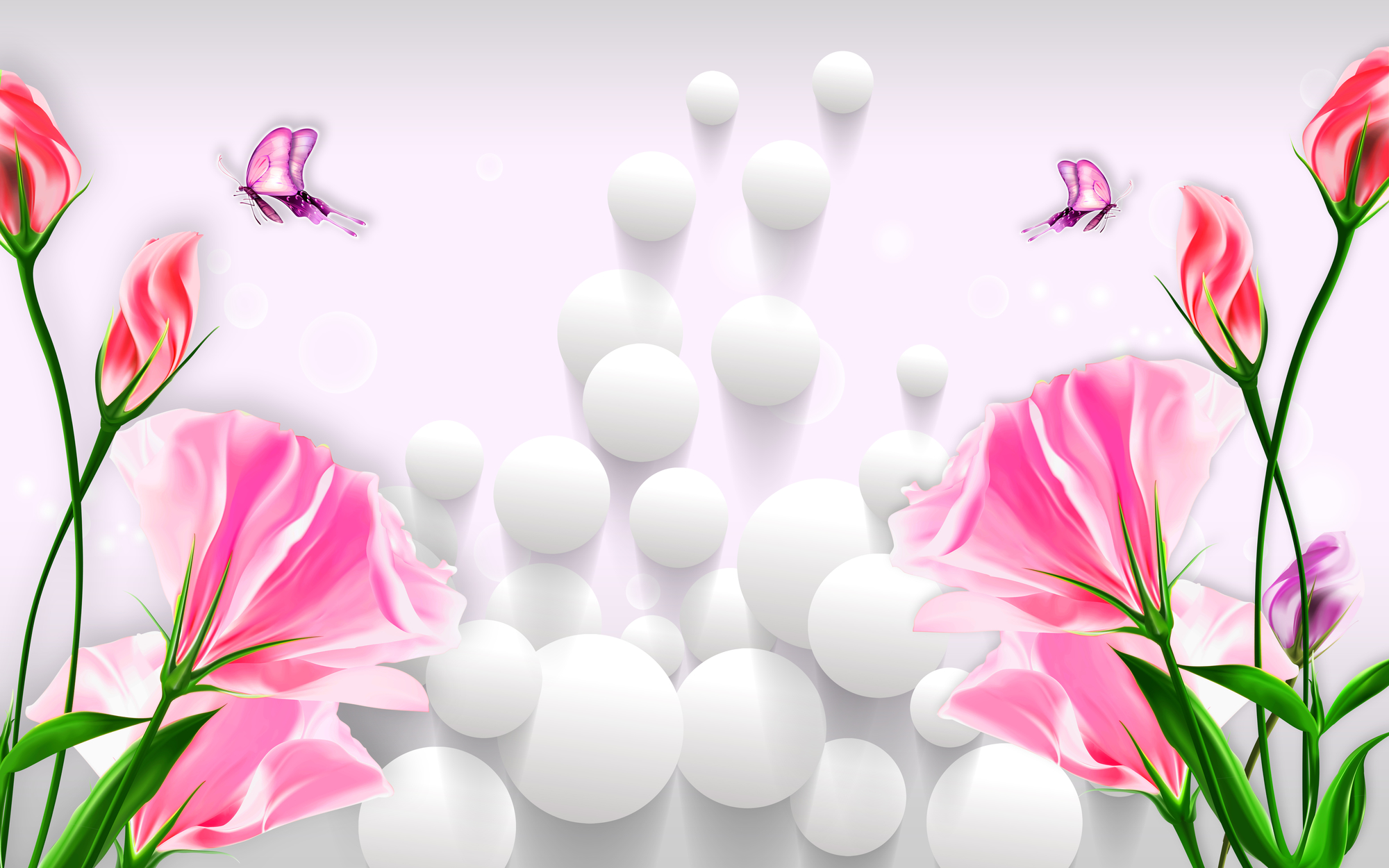 

Фотообои 3D 'Розовые цветы' (4557) , Гладь