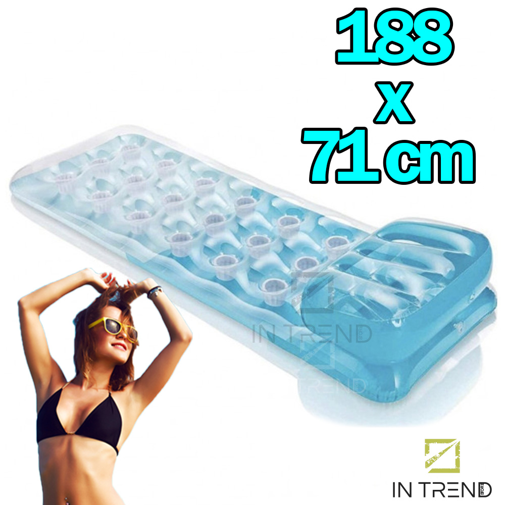 

Пляжный надувной матрас – шезлонг с подушкой Intex 188 x 71 см Antistress Одноместный детский и взрослый матрац для пляжа и бассейна - Прочный водный плот для плавания и отдыха - Голубой