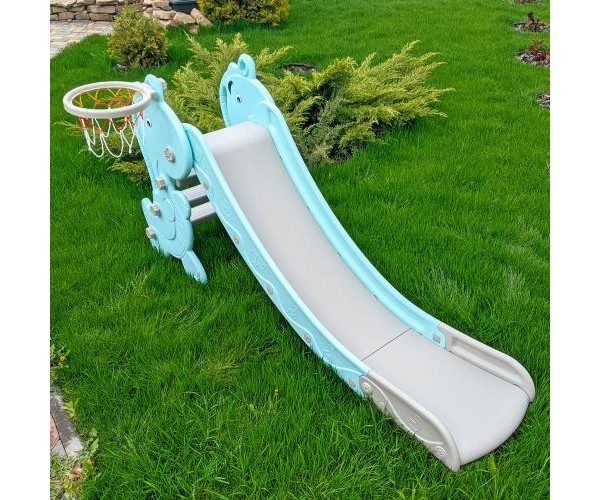 

Горка BAMBI YG2020-2-1-4 с баскетбольным кольцом, Серо-мятный