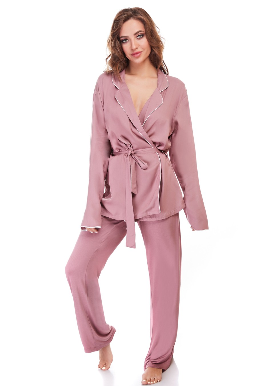 

Комплект: халат и брюки Lormar 50(XXL) Коричнево-розовый