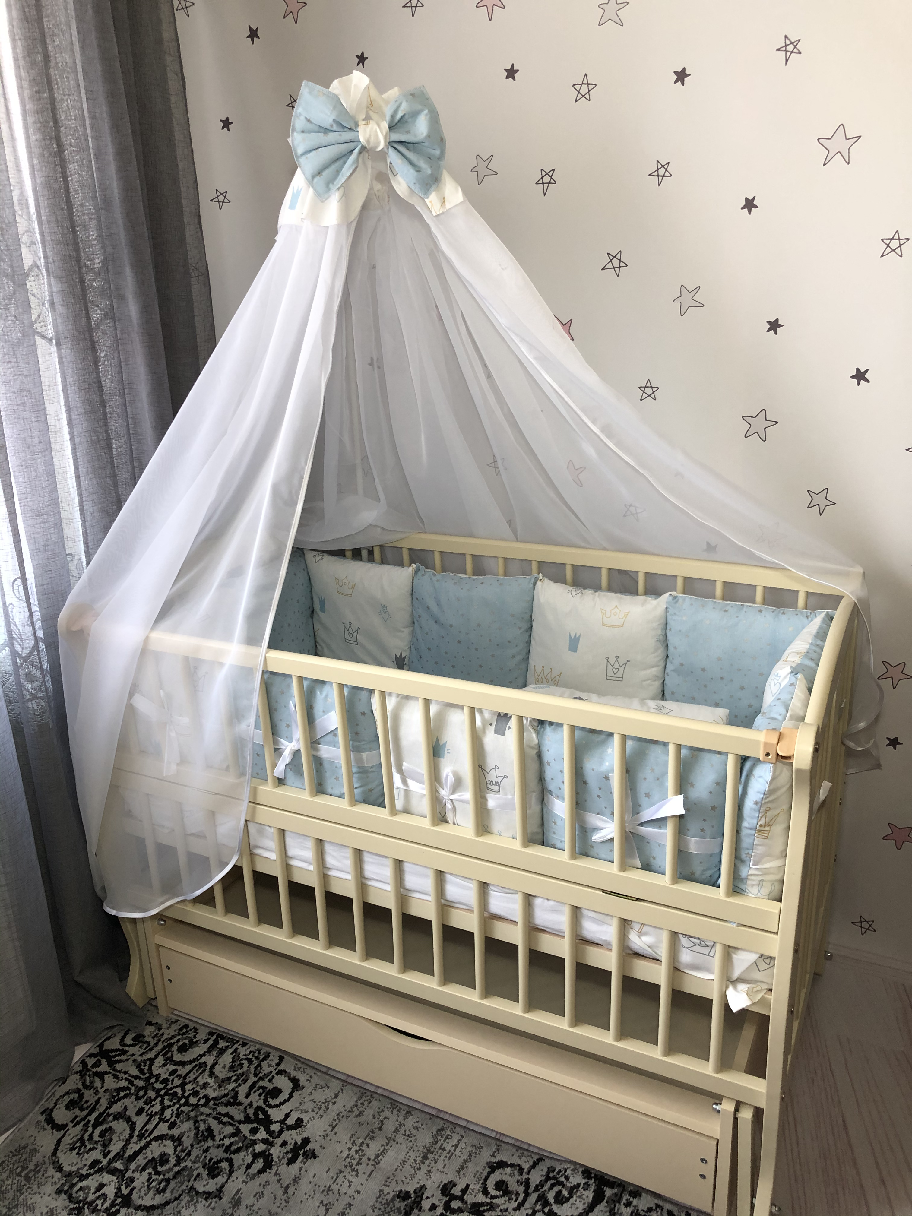 

Комплект постельного белья Baby Comfort Glitter голубой 7 элементов