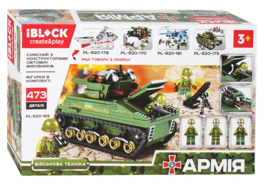 

Конструктор детский "Армия" iBLOCK 473 деталей для мальчиков фигурки в комплекте (Т988)
