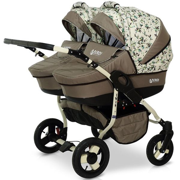 

Универсальная коляска для двойни Verdi Twin 14 Beige with flowers