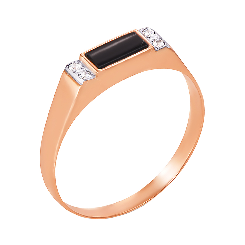 

Перстень-печатка из красного золота с черным ониксом и фианитами 000004103 18 размера