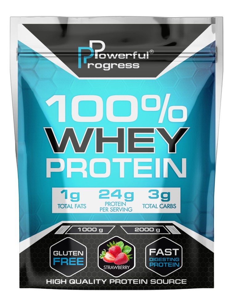 

Сывороточный протеин Вей протеин растворимый Powerful Progress Whey Protein 100% Instant 1000 г клубника