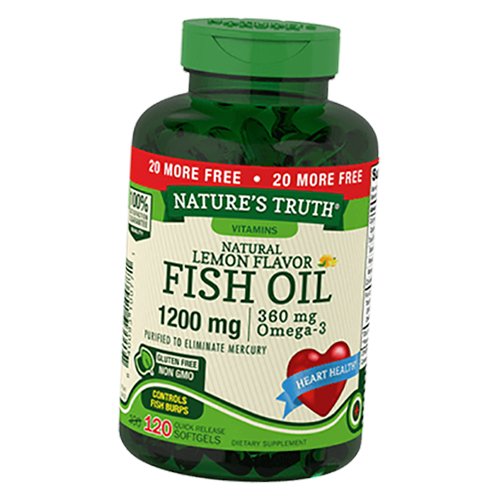 

Рыбий жир, Омега 3, Fish Oil 1200, Nature's Truth 120гелкапс Лимон (67509004)